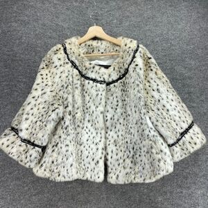 Terry Lewis Jacket Women L Large White Animal Print Faux Fur Long Sleeve Lined